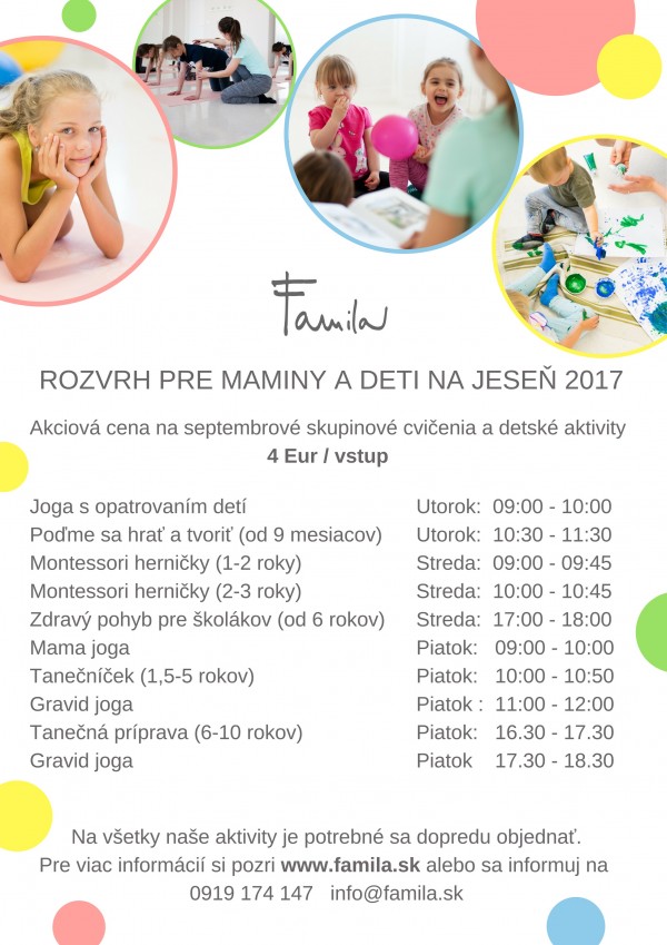 ROZVRH PRE MAMINY A DETI NA JESE 2017