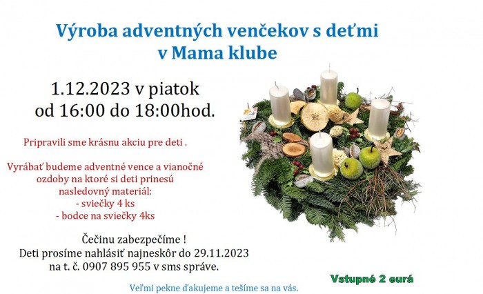 Vyroba adventnych vencekov s detmi v Mama klube23