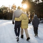 family walking together nature